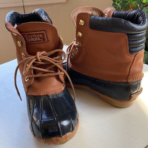 Weather Spirits Leather Five Eye Lace Up Steel Shank Winter Duck Boots Size 6 - Picture 12 of 16